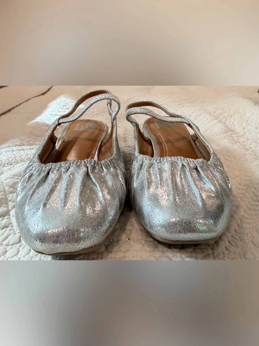 DV by Dolce Vita Silver Metallic Ruched Slingback Ballet Flats Size 11